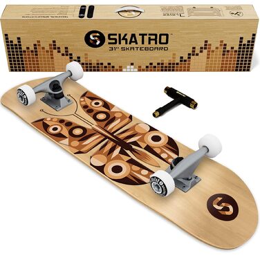 Професійний скейтборд SKATRO 78.7 см для дорослих, підлітків та дітей (Woodtone Butterfly)