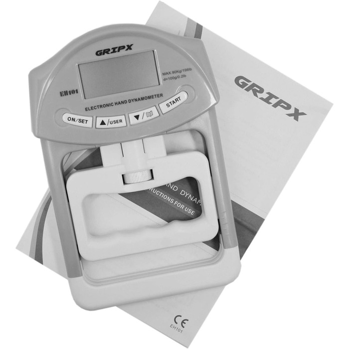 Цифровий динамометр GRIPX для вимірювання сили хвата, автоматичний, 90 кг / 198 lbs (сірий)