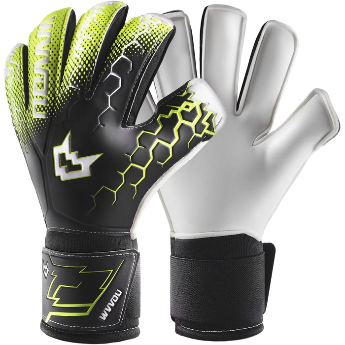 Воротарські рукавички WVVOU для дітей та дорослих, дитячі та юніорські, з технологією Fingersave, для тренувань та ігор, чорні