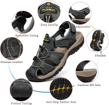 Чоловічі сандалі FLARUT для туризму та відпочинку, шкіряні, сірі (42 EU)