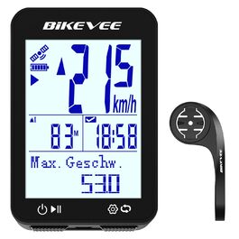 Велокомп'ютер GPS бездротовий, водонепроникний IPX7, екран 2.4'' FSTN, акумулятор 28 годин (чорний) з подовженим тримачем