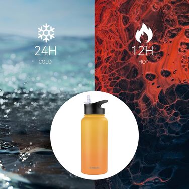 Термос пляшка з нержавіючої сталі 1 л, 2 кришки, трубочка, BPA Free, герметична, підходить для газованої води, вакуумна ізоляція, для спорту, подорожей, кемпінгу