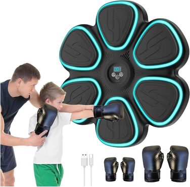 Музична боксерська машина Doramier з Bluetooth, LED-підсвічуванням та 2 парами рукавичок. 9 режимів тренування, підрахунок ударів, для дорослих та дітей. Чорний колір