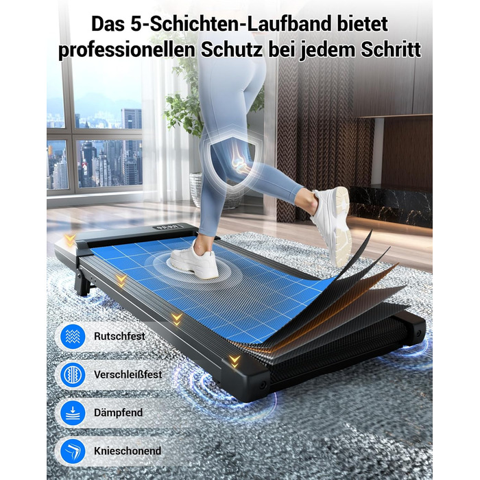 Бігова доріжка DeerRun Walking Pad з ухилом 6%, для дому та офісу, з додатком, LED-дисплеєм, пультом ДУ, до 136 кг, матово-чорна
