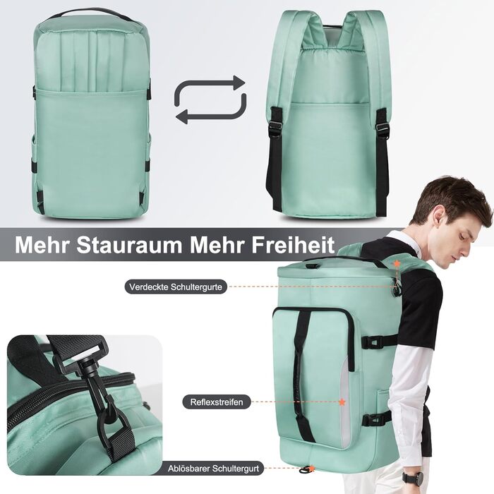 Спортивна сумка JiangLin 45L з відділенням для взуття та мокрих речей, велика дорожня сумка для жінок та чоловіків, рюкзак-трансформер для подорожей, спорту, фітнесу, плавання (зелена)