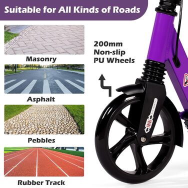 Самокат трюковий Kickscooter для дітей 8-12 років та дорослих, колеса 200мм, дискові гальма, складний, фіолетовий