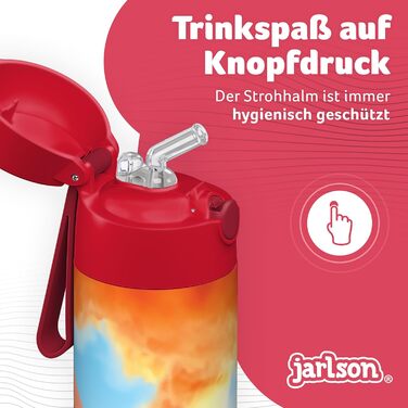 Дитяча термобутилка Charli з трубочкою, нержавіюча сталь, ізольована, 350 мл, для хлопчиків та дівчаток, червона з пожежною машиною