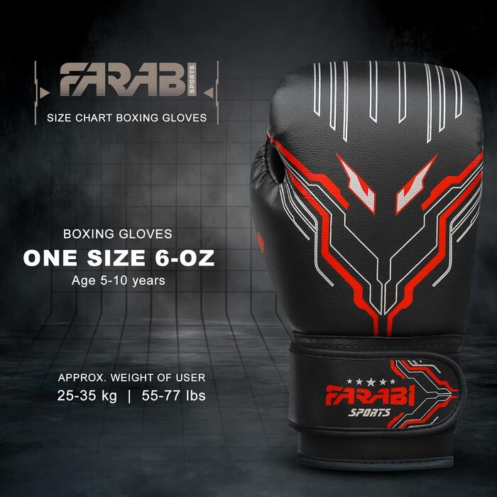 Боксерські рукавички Farabi для дітей (6oz) - чорні. Ідеальні для MMA, Муай Тай та тренувань. Розмір: 5-10 років