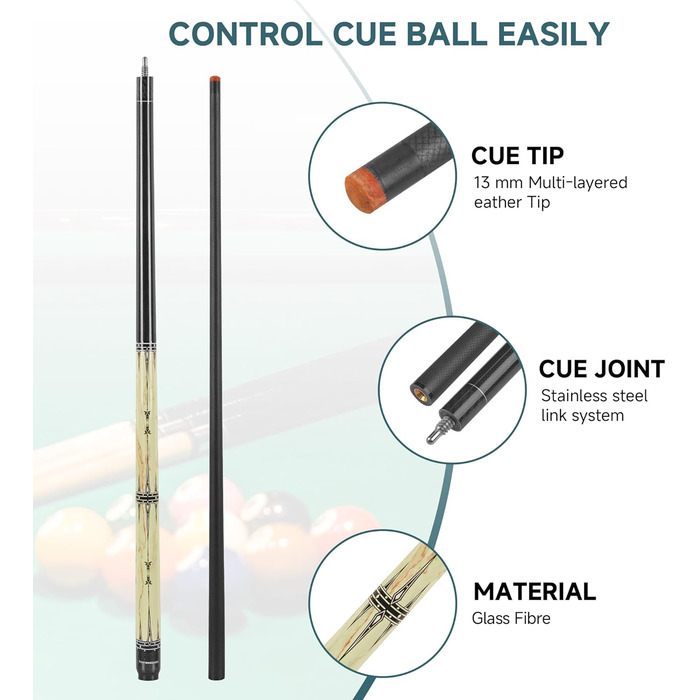 Більярдний кий HomeSeason з скловолокна, 147.3 см, професійний (з чохлом)