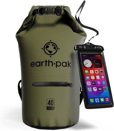 Водонепроникний мішок Earth Pak Dry Bag 40L – мішок-рюкзак з водонепроникним відділенням для телефону, плечовим ременем, для каякінгу, кемпінгу, риболовлі, водних видів спорту