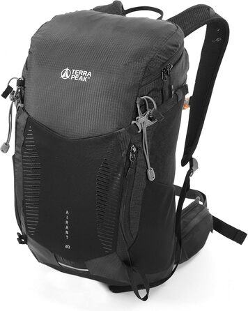 Рюкзак Terra Peak для походів 20 л, чорний, вентильована спинка, тримач для питної системи, дощовик, з поясом на стегнах, для одноденних турів, міський та трекінговий рюкзак