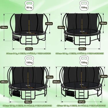 Батут Devoko Outdoor Ø228/305/366/427 см, сертифікат GS, посилені бічні перекладини, стабільний, міцний та надійний 427 x 427 x 265 см