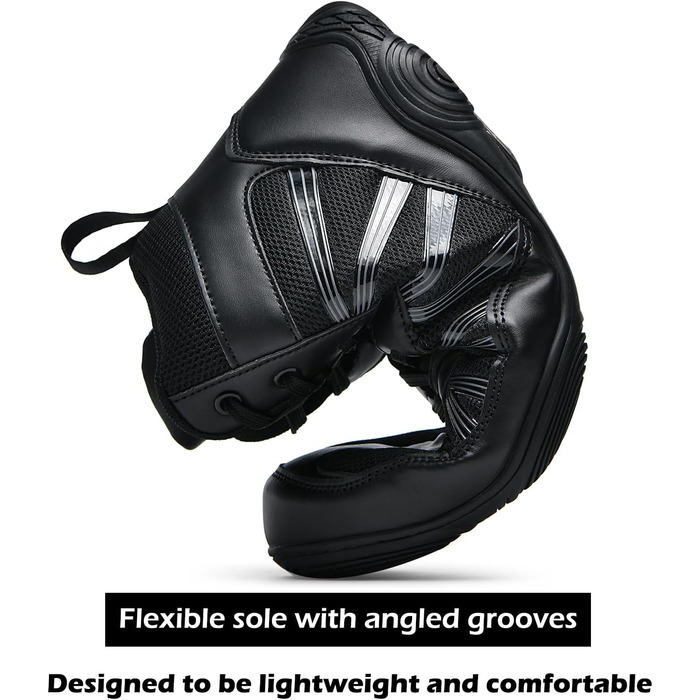 Чоловічі боксерські та борцівські кросівки DimaiGlobal. Зручні кросівки для боксу, боротьби, кікбоксингу, кікбоксингу, карате, тхеквондо, з нульовим дропом, чорного кольору (44.5 EU)