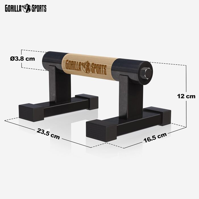 Ручки для віджимань Gorilla Sports® (2 шт) дерев'яні/сталеві, до 300 кг, з сумкою - для калістеніки, парних віджимань, стійки на руках