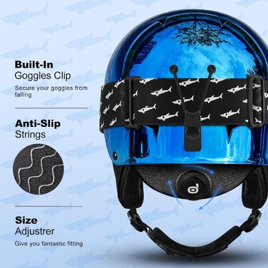 Дитячий гірськолижний шолом та маска Odoland, гірськолижний шолом для хлопчиків та дівчаток, регульований, з міцною PC-оболонкою та EPS-піною, дзеркальне скло (S (54-56 см))