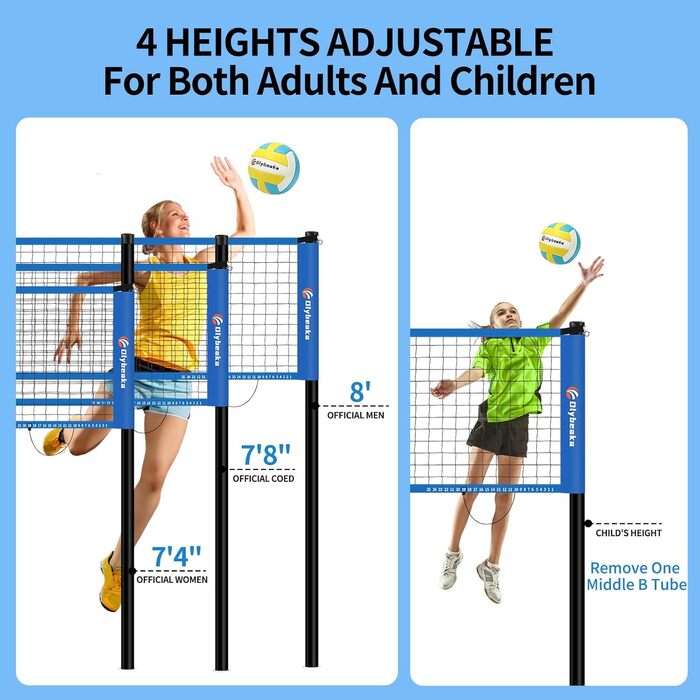 Набір для волейболу на відкритому повітрі: портативна сітка, м'яч PU, насос, сумка та міцна сітка (32 фути, блакитний)