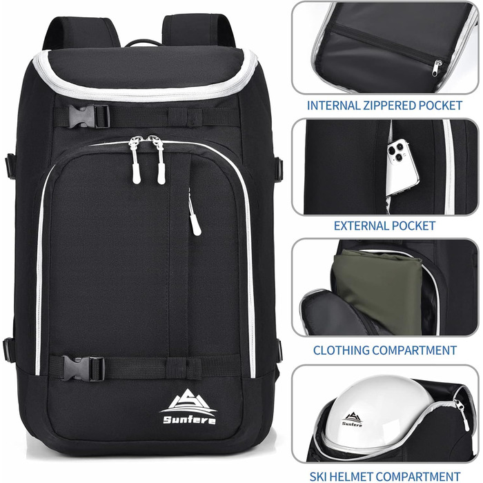 Чохол для лижних черевиків, терморюкзак, 50 л, водонепроникний, для сноуборду, подорожей, лижного спорядження, аксесуари (чорний/сірий)