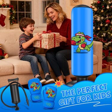 Дитячий боксерський мішок Ninonly 130 см з рукавичками для боксу, карате та тхеквондо для хлопчиків та дівчаток, динозавр