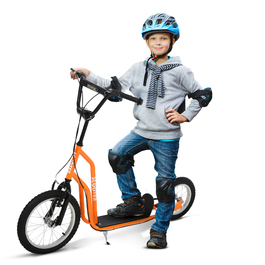 Дитячий самокат HOMCOM від 5 років Kick Scooter City Scooter з пневматичною шиною 16 дюймів Передній 12 дюймів Задній Помаранчевий 135x58x88-94 см