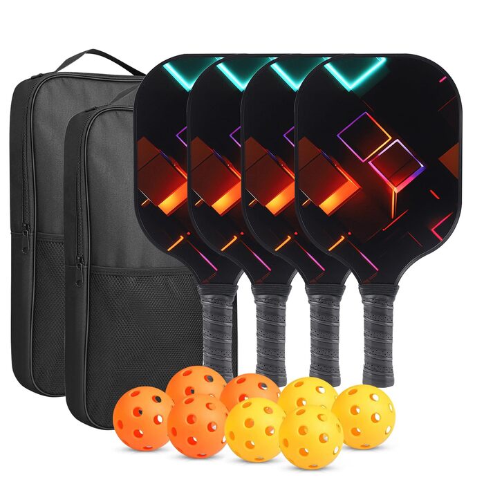 Набір для піклболу CISSIYOG: 4 ракетки, м'ячики, сумка, фібергласова поверхня, для початківців (внутрішні/зовнішні м'ячики)