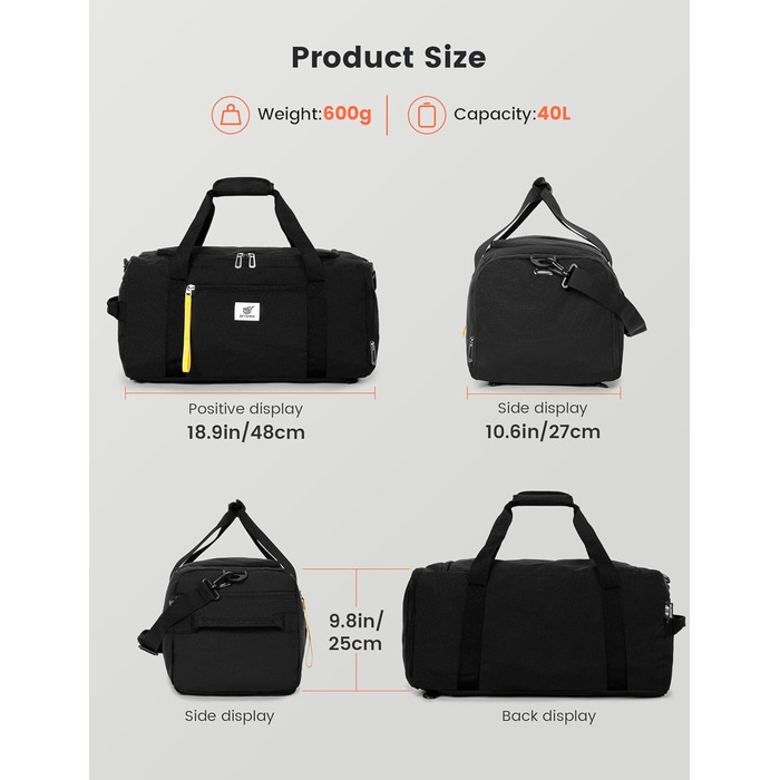 Спортивна сумка SKYSPER 40л з рюкзаком, для залу, подорожей, басейну (чорна)