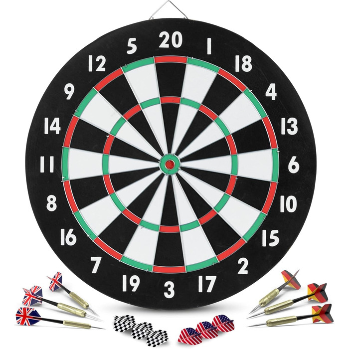 Stagecaptain DBP-1810 Bullseye паперова дартс-дошка з дротиками, двостороння, набір для початківців, 6 дротиків, 4 набори хвостовиків