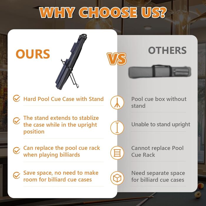 Чохол для бильярдних київ 2x4 з підставкою, чорно-синій. Для зберігання 2 київ та 4 насадок.