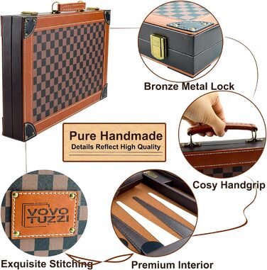 Набір для гри в шашки (бекґеммон) 15' у кейсі, класичний, для дорослих та дітей, з тартановою обкладинкою