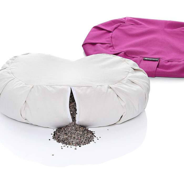Подушка для йоги BODYMATE Halbmond 42x30x15 см, рожева - гречане лушпиння, бавовняний чохол, подушка для медитації