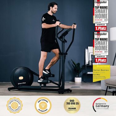 Еліптичний тренажер SportPlus для дому з магнітною системою гальмування, вимірюванням пульсу, 16 рівнями навантаження, 21 програмою тренування, вага до 120 кг