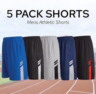 Шорти спортивні чоловічі - баскетбольні шорти для чоловіків - активні шорти для тренувань, залу, бігу (L, набір 5 шт.)