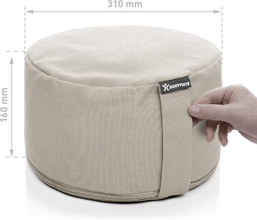 Подушка для йоги та медитації BODYMATE кругла 31 см, сіра - з гречаним лушпинням, бавовняний чохол, 16 см