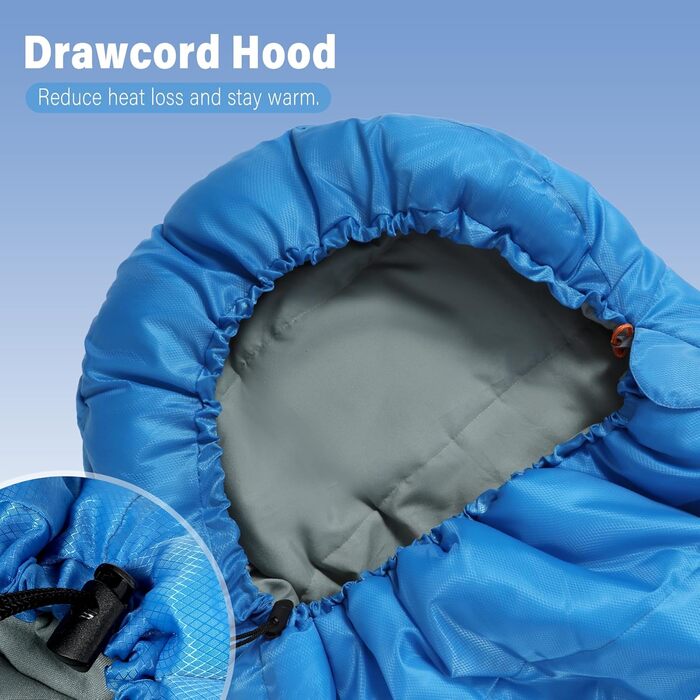 Спальний мішок REDCAMP для дітей, 175x65 см, блакитний/рожевий, 3-сезонний, для кемпінгу та відпочинку на природі