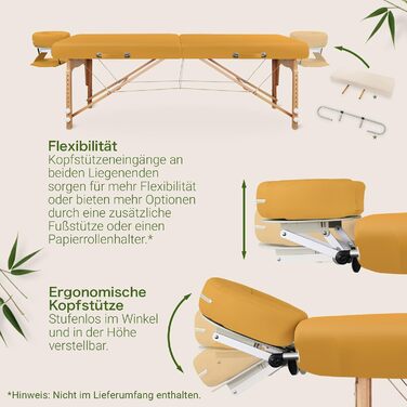 Zen Mobile Масажний стіл: компактний, складний, регульований. З кутовими закругленнями, підголівником, підлокітниками та кишенею (Сафранове жовте)