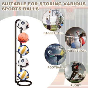 Стійка для зберігання м'ячів Kleemeiero: баскетбольний, футбольний, волейбольний, 5 м'ячів, 23.5 см, білий/чорний