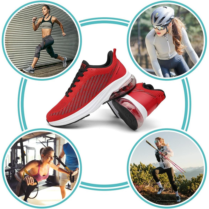 Кросівки для бігу та фітнесу: чоловічі та жіночі, легкі, дихаючі, розмір 36-47 EU (39 EU, червоно-білі)