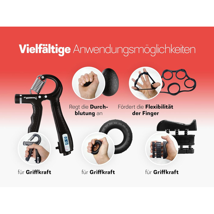 Набір для тренування кисті рук - 5 шт. (гумовий, кільцевий, м'ячик) з сумкою - тренажер хвата - опір 5-60 кг