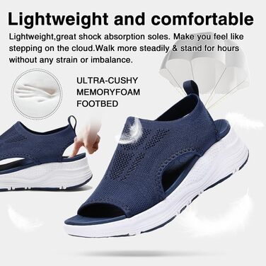 Жіночі літні сандалії Ziitop – зручні ортопедичні сандалії на платформі, водонепроникні, блакитні (40 EU)