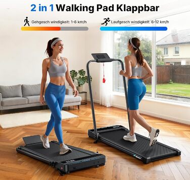 MERACH Walking Pad - біговий доріжки 3-в-1 для дому та офісу, регулювання нахилу 0-6%, швидкість 0-12 км/год, тиха робота 45dB, LED дисплей