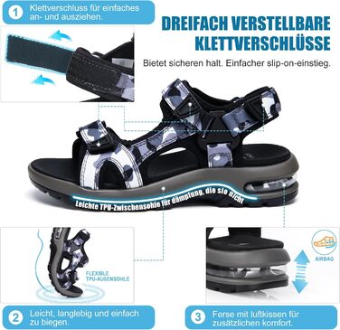 Сандалі дитячі Visionreast для хлопчиків, пляжні, спортивні, трекінгові, з повітряною подушкою, протиковзкі, літні, сірі камуфляжні (29 EU)