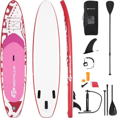 Надувна SUP-дошка COSTWAY 325x76x16 см, до 150 кг, з рюкзаком, насосом, регульованим веслом, страховочним шнуром, еластичним шнуром та ремкомплектом, рожева, без сидіння
