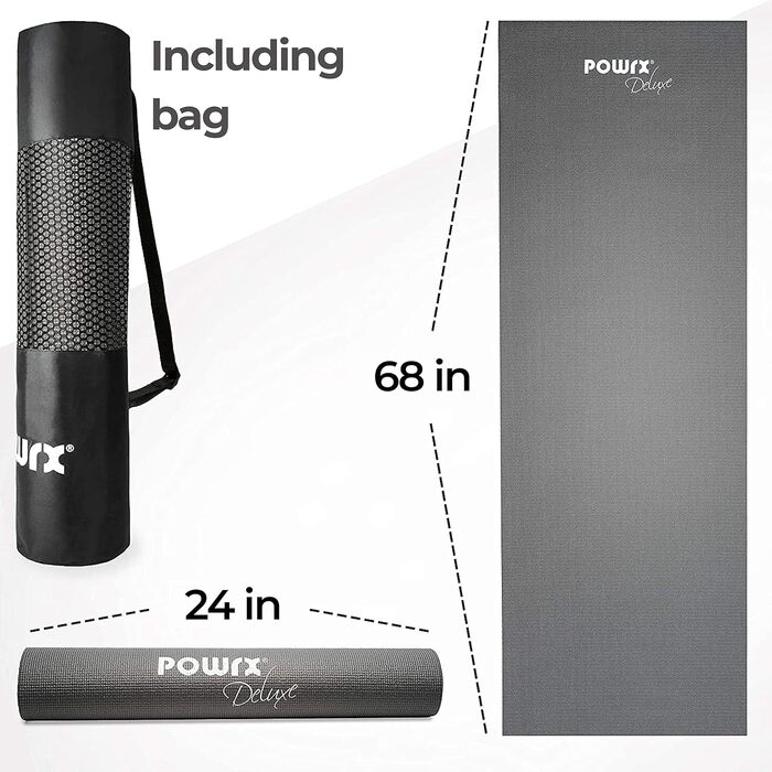 Йога-мат POWRX PVC 173x61 см, 4 мм, нековзкий, для фітнесу, пілатесу, тренувань, подорожей