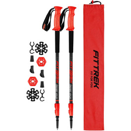 Тrekking Sticks FitTrek: Телескопічні палиці для ходьби та трекінгу (алюміній 6061, червоні)