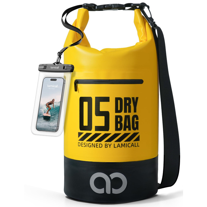 Водонепроникний рюкзак-сумка Lamicall Dry Bag 5/10/20/30/40L - міцний, з водонепроникним чохлом для телефону, жовтий