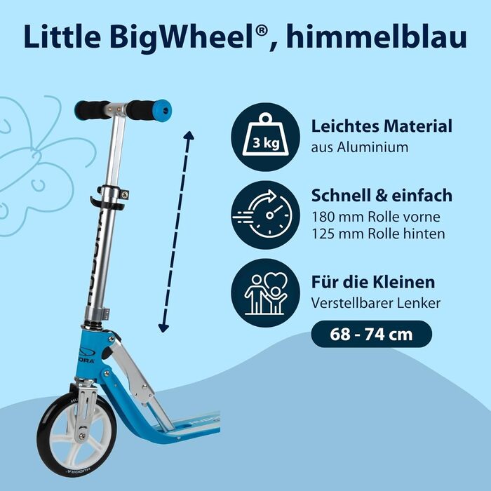 Дитячий алюмінієвий самокат HUDORA Little BigWheel, складаний, з великими колесами, регульована висота, до 100 кг, для дітей від 3 років