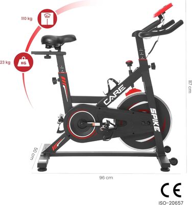 CARE FITNESS Велотренажер для дому - Spike 74450 з маховиком 12 кг, педалі з зачепом, триатлонний кермо та ролики для пересування