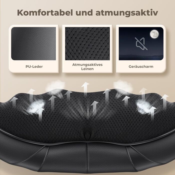 Масажер для шиї та спини ELEHOT з підігрівом, Shiatsu масаж шиї, плечей, спини, попереку, ніг та м'язів. Регульована швидкість, для дому, офісу, авто. Чорний, PU-шкіра