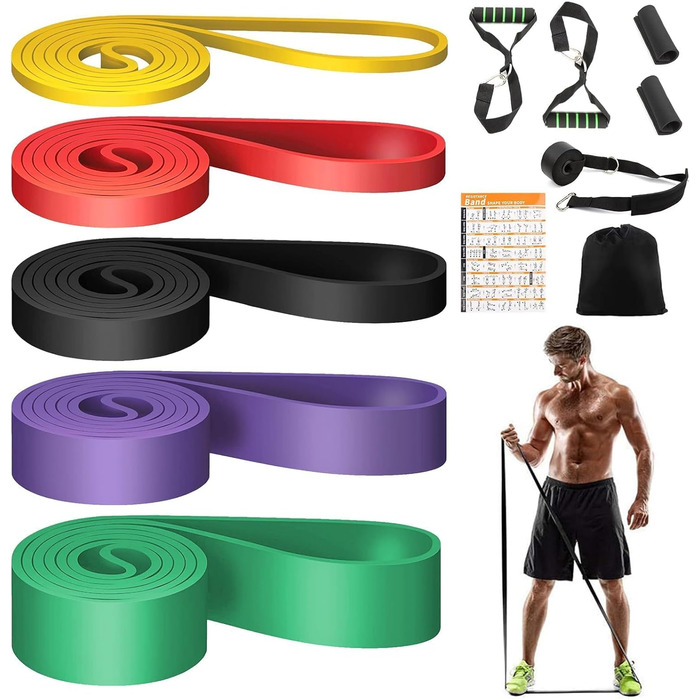 Набір еластичних стрічок WEXFFU 12 шт. для силових тренувань, йоги, пілатесу та фізіотерапії (з дверним анкером, ручками, чохлом)