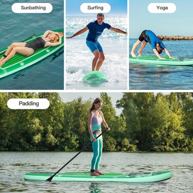 Надувне SUP-борд Panana з аксесуарами: комплект для веслування стоячи, регульоване весло, протиковзне покриття, 305x76x15 см, зелений