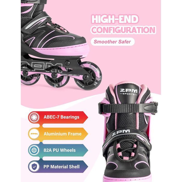 Дитячі ролики 2PM SPORTS з регульованим розміром для дівчаток та хлопчиків, ролери з колесами 82A PU, зелені (рожеві), розмір Small (EU 30-33)